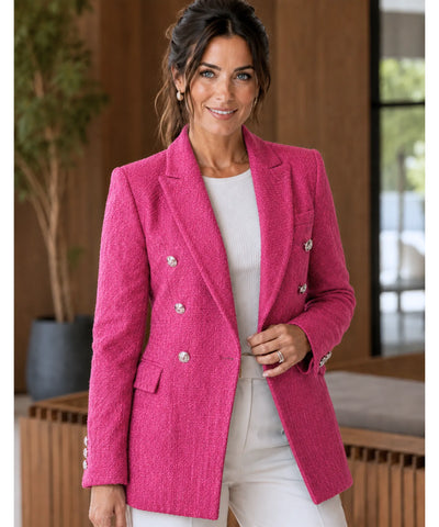 Comprar blazer tweed feminino alfaiataria estruturado transpassado com forro respirável em promoção ANELLIMN 