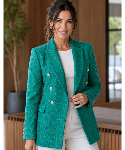Comprar blazer tweed feminino alfaiataria estruturado transpassado com forro respirável em promoção ANELLIMN 