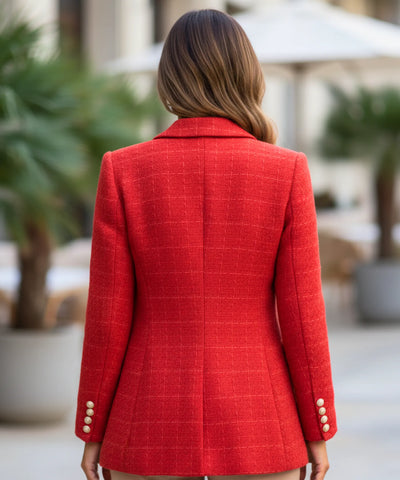 Comprar blazer tweed feminino alfaiataria estruturado transpassado com forro respirável em promoção ANELLIMN

