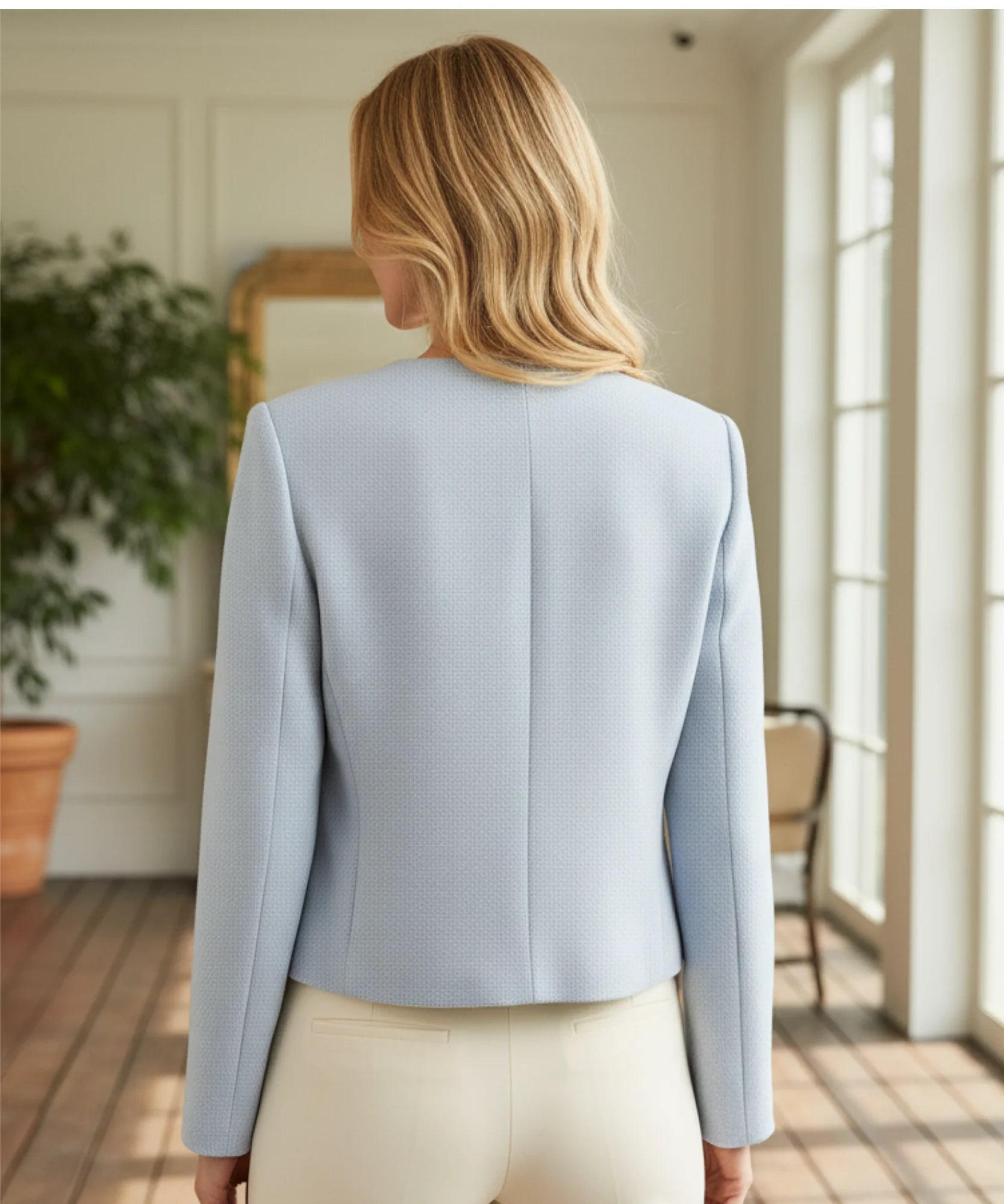 Comprar blazer tweed feminino cropped gola careca botões dourados barato ou em promoção