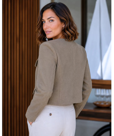 Comprar blazer tweed feminino cropped gola careca botões dourados barato ou em promoção ANELLIMN