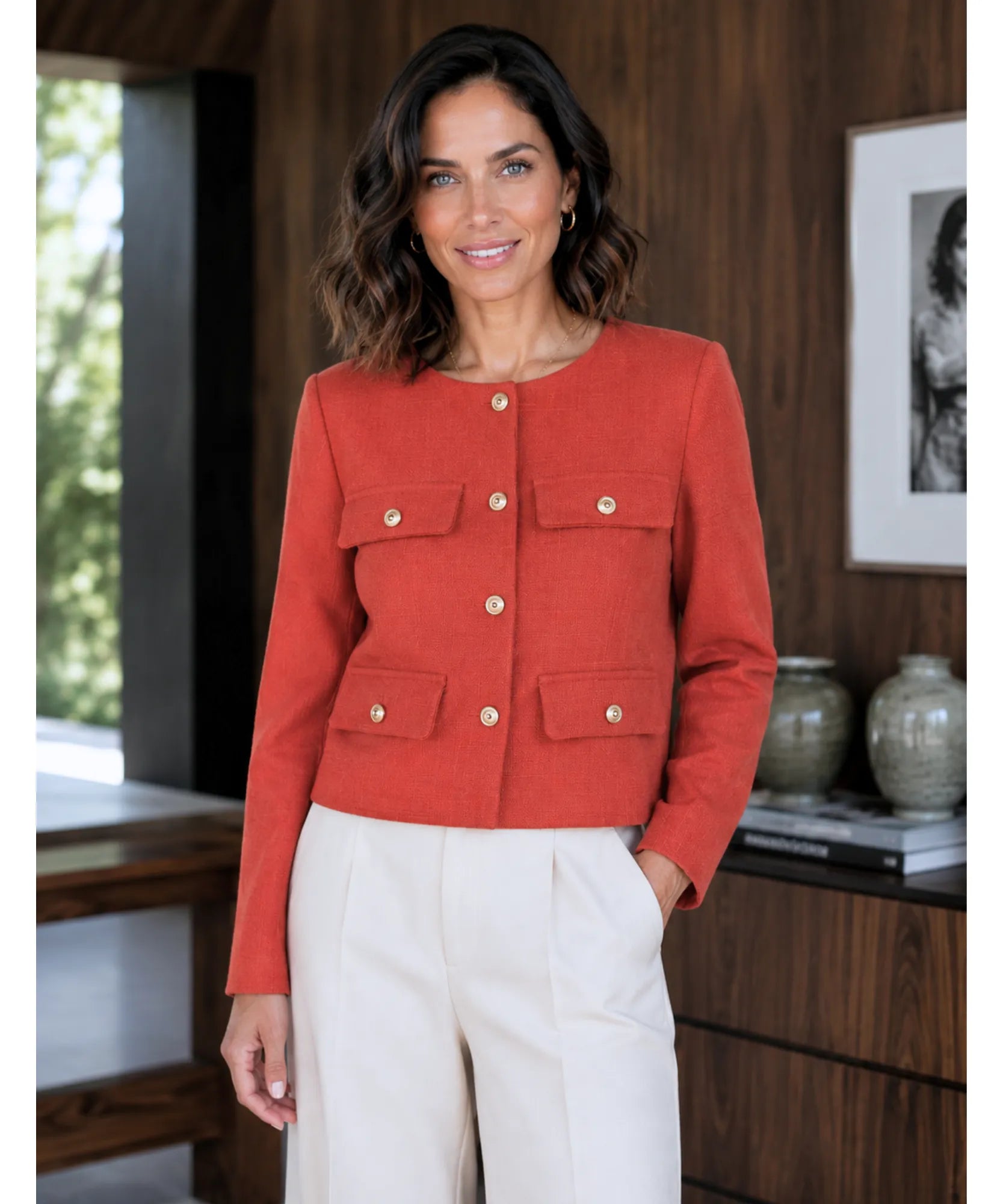 Comprar blazer tweed feminino cropped gola careca botões dourados barato ou em promoção ANELLIMN