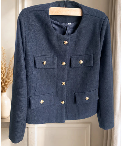 Comprar blazer tweed feminino cropped gola careca botões dourados barato ou em promoção ANELLIMN