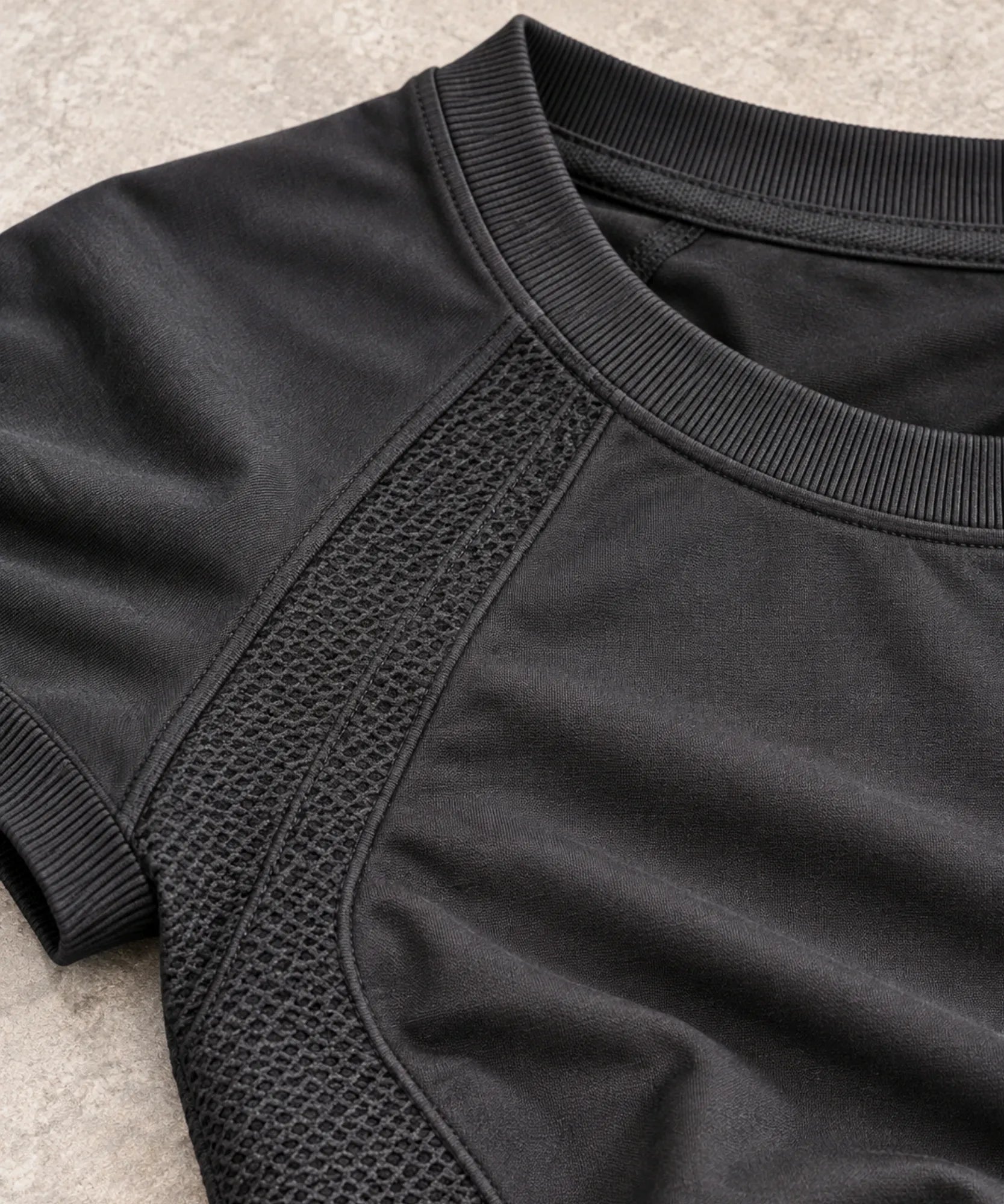 Comprar blusa academia feminina dry fit detalhe da malha preta barata Anellimn