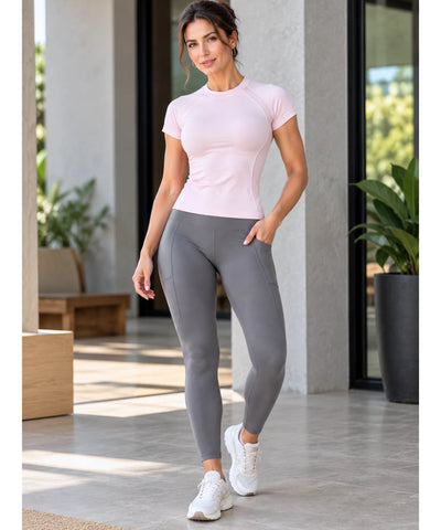 Comprar blusa academia feminina dry fit look completo rosa claro barata Anellimn