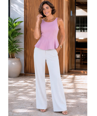 Comprar blusa alfaiataria feminina sem manga peplum rosa em promoção Anellimn