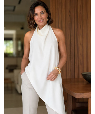 Comprar blusa assimétrica feminina elegante off white em promoção Anellimn