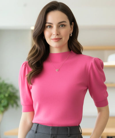 Blusa Canelada Feminina com Manga Bufante Elegante | Helen