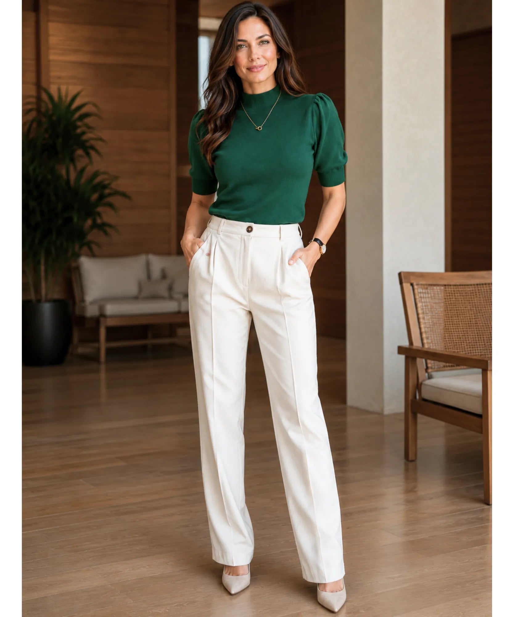 Comprar Blusa canelada feminina com manga bufante e gola alta elegante em tricô encorpado para look casual ou social outono inverno barato e em promoção ANELLIMN