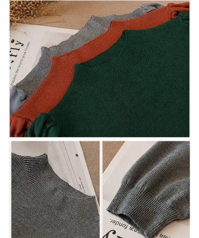 Comprar Blusa canelada feminina com manga bufante e gola alta elegante em tricô encorpado para look casual ou social outono inverno barato e em promoção ANELLIMN