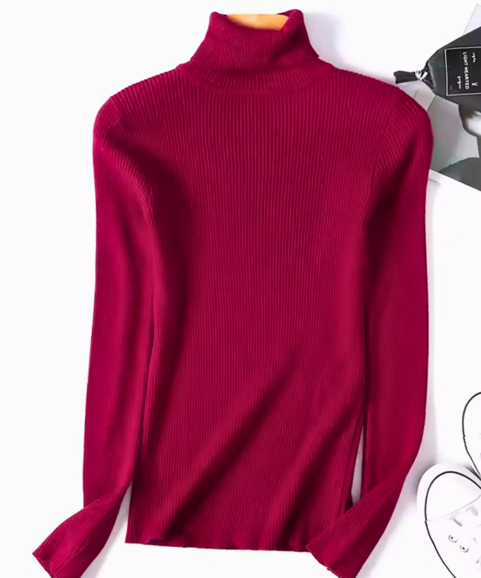 Comprar Blusa canelada feminina de tricot com gola alta para inverno elegante barato ANELLIMN