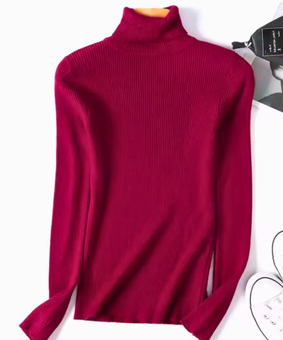 Comprar Blusa canelada feminina de tricot com gola alta para inverno elegante barato ANELLIMN