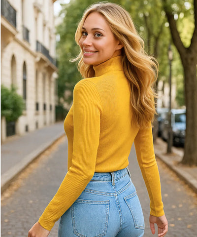 Blusa Canelada Feminina com Gola Alta Tricot Elegante | Loli