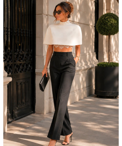 Comprar blusa capa feminina gola alta sem mangas cropped zíper traseiro social casual preta e branca em promoção ZARA