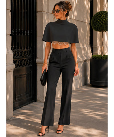 Comprar blusa capa feminina gola alta sem mangas cropped zíper traseiro social casual preta e branca em promoção ZARA