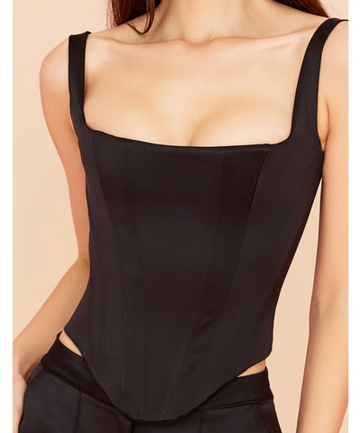  Comprar blusa corset feminina malha preta decote quadrado modeladora com zíper em promoção ANELLIMN
