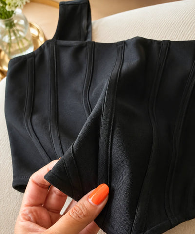 Comprar blusa corset feminina malha preta decote quadrado modeladora com zíper em promoção ANELLIMN