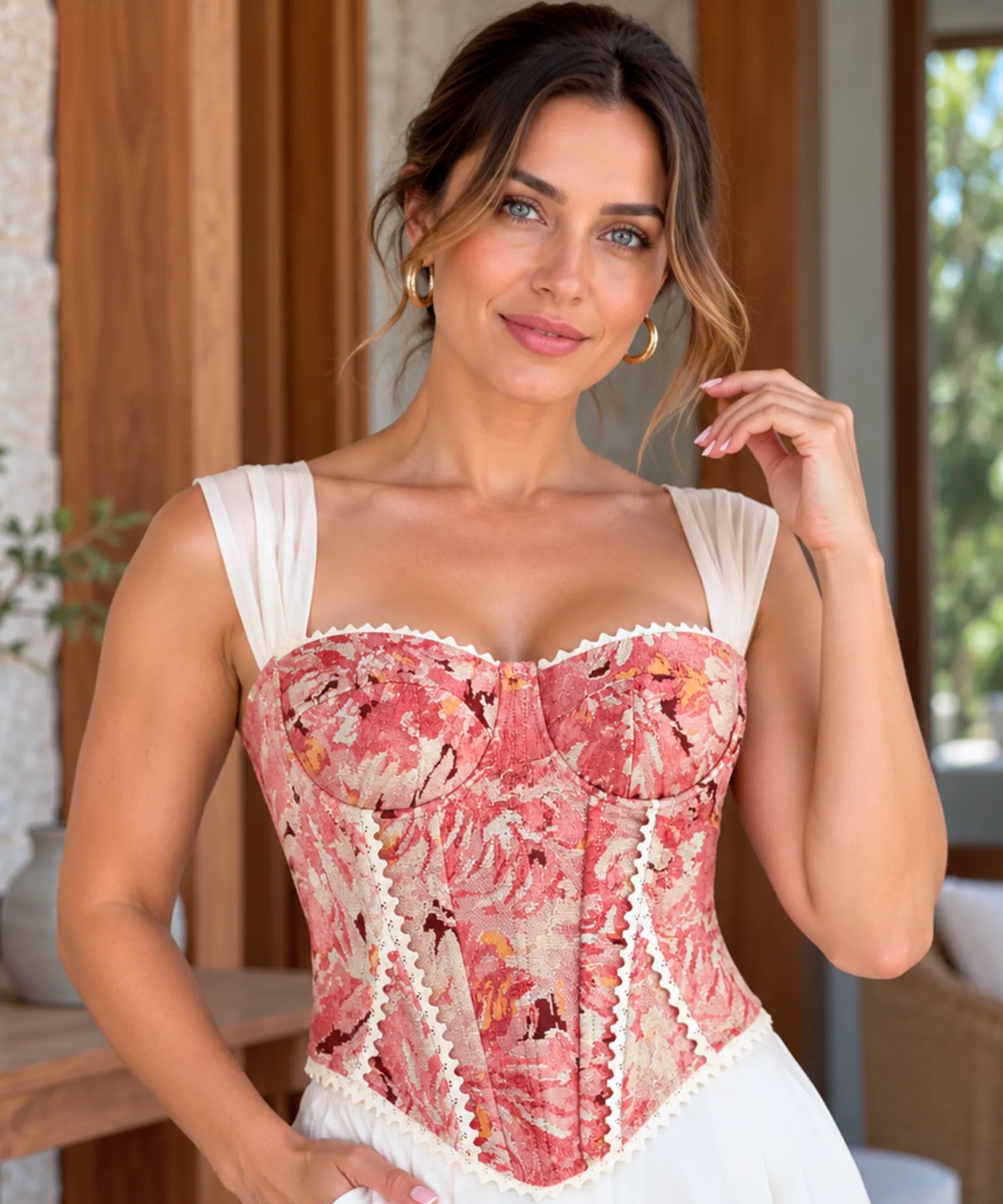 Comprar blusa corset rosa com alça de tule barata Anellimn