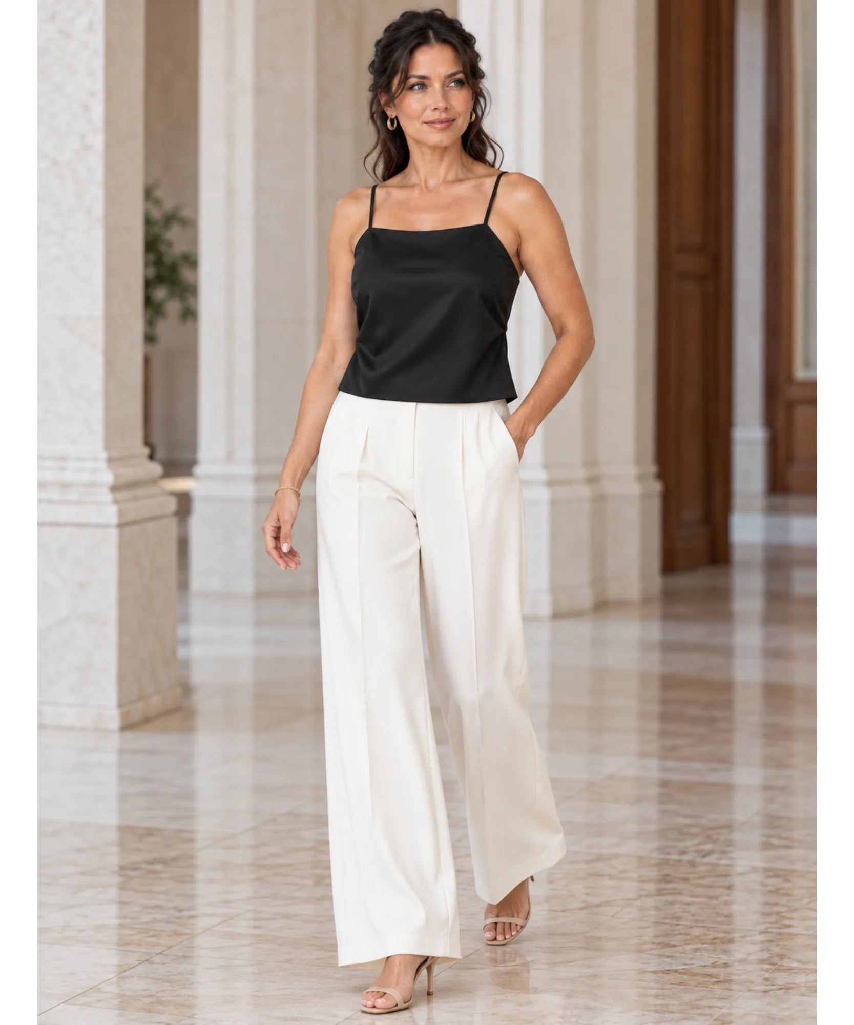 Comprar blusa costas abertas de cetim preta look completo em promoção Anellimn