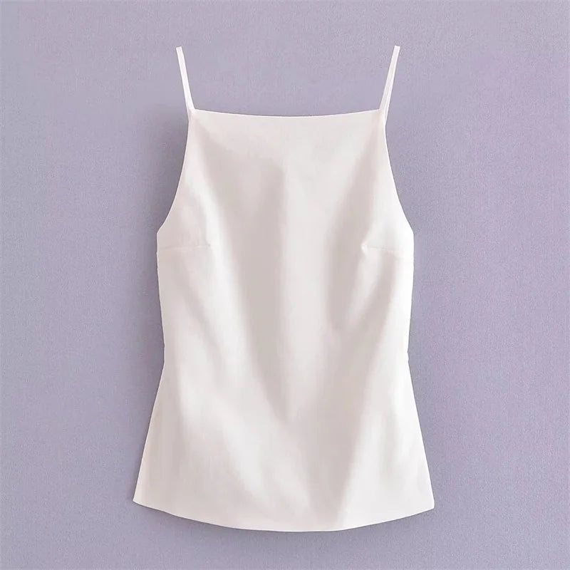 Comprar blusa de alcinha feminina branca tecido estruturado em promoção Anellimn