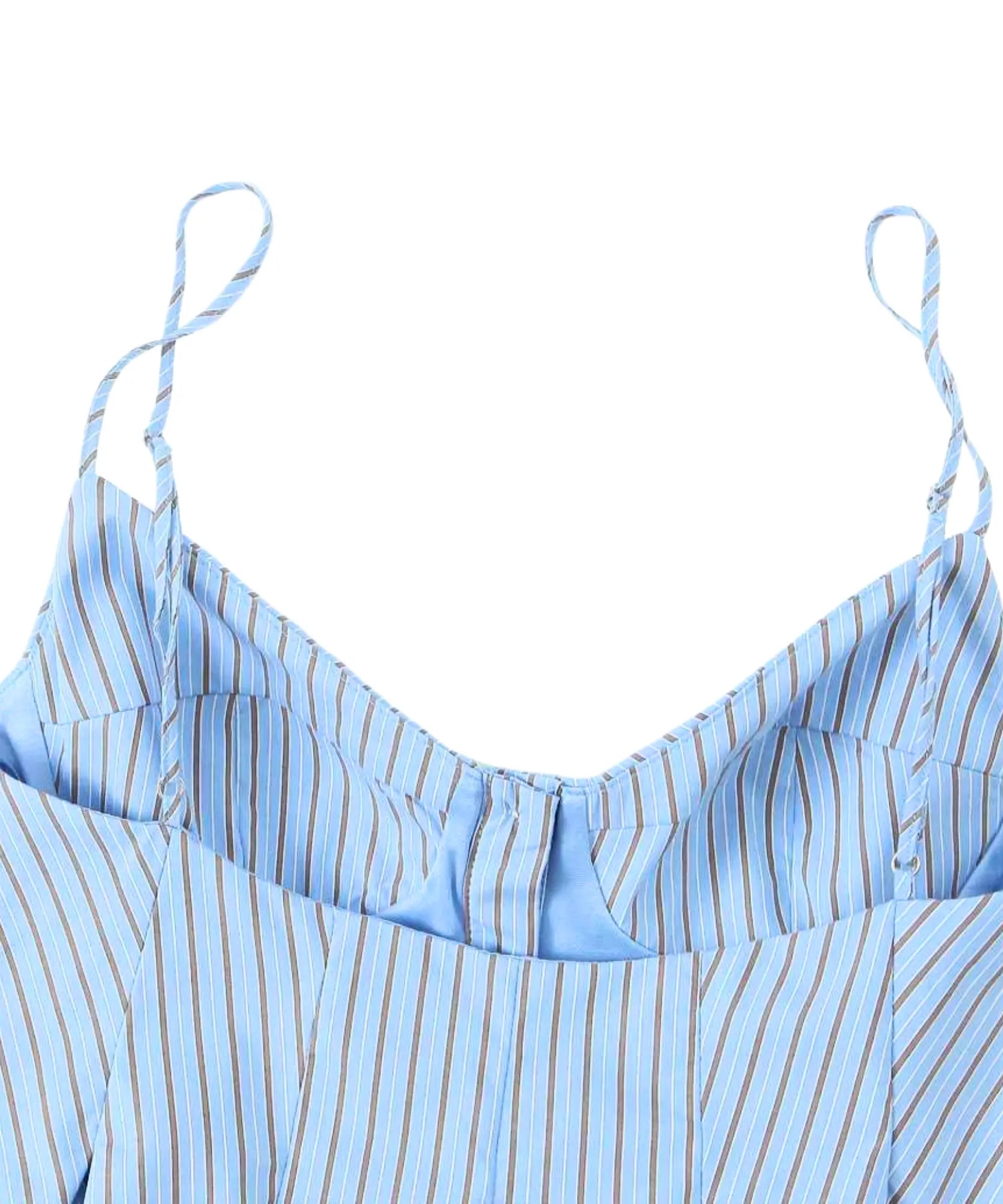 Comprar blusa de alcinha peplum azul listrado detalhe do decote em promoção Anellimn