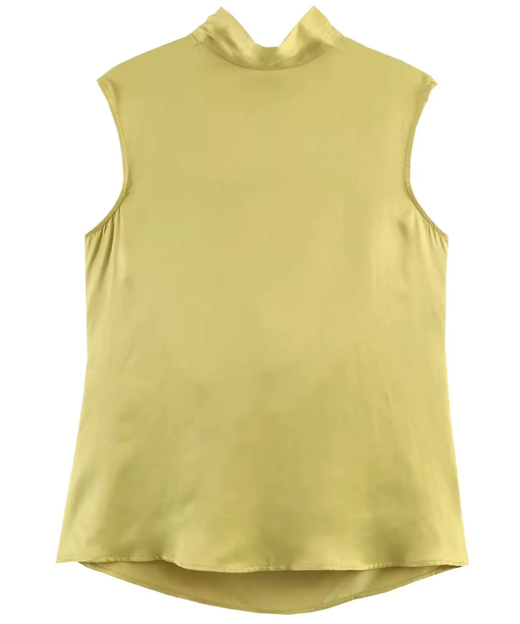 Comprar blusa de cetim gola alta verde limão acetinada barata Anellimn