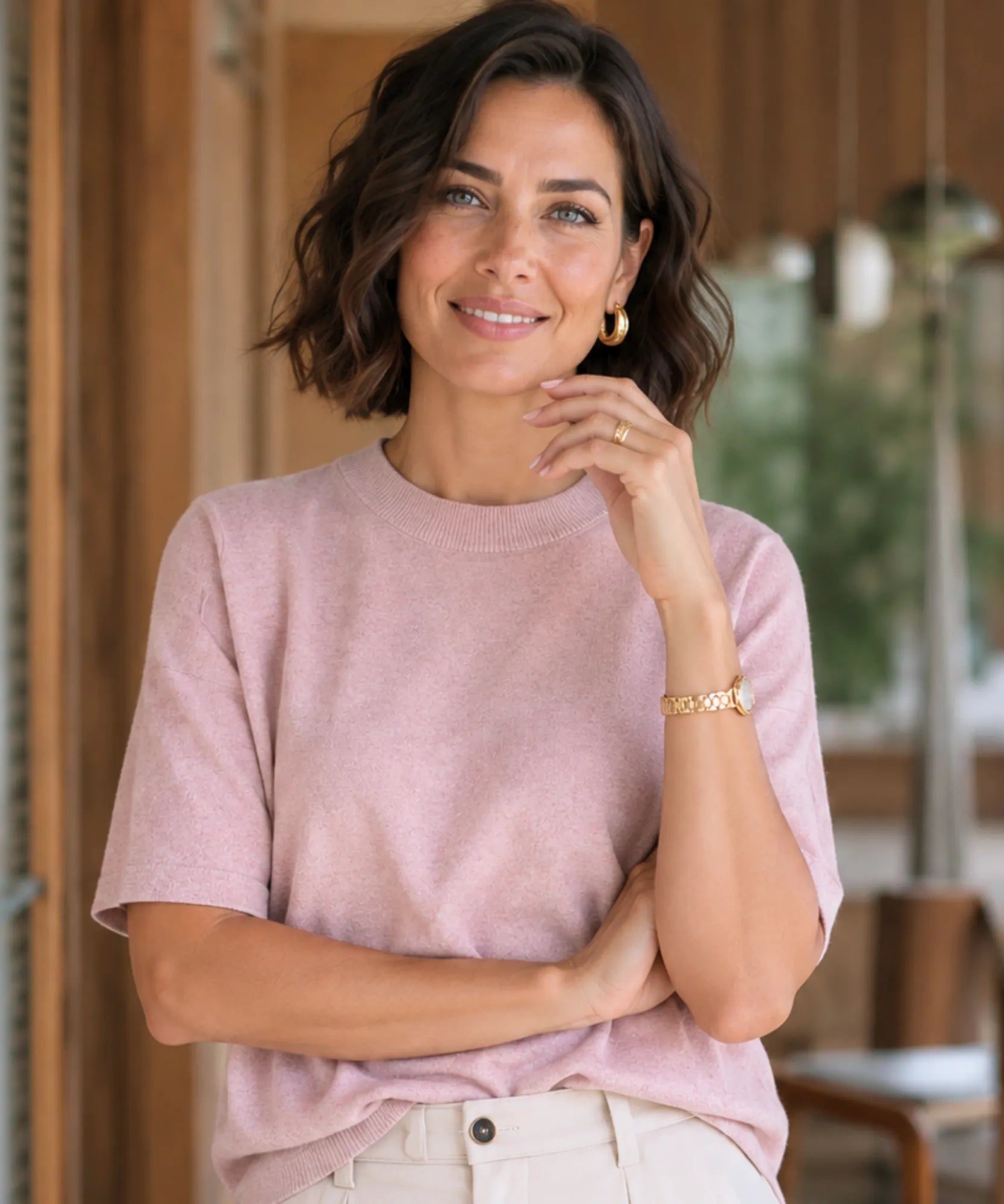 Comprar blusa de malha feminina meia manga toque acashmerado em promoção Anellimn