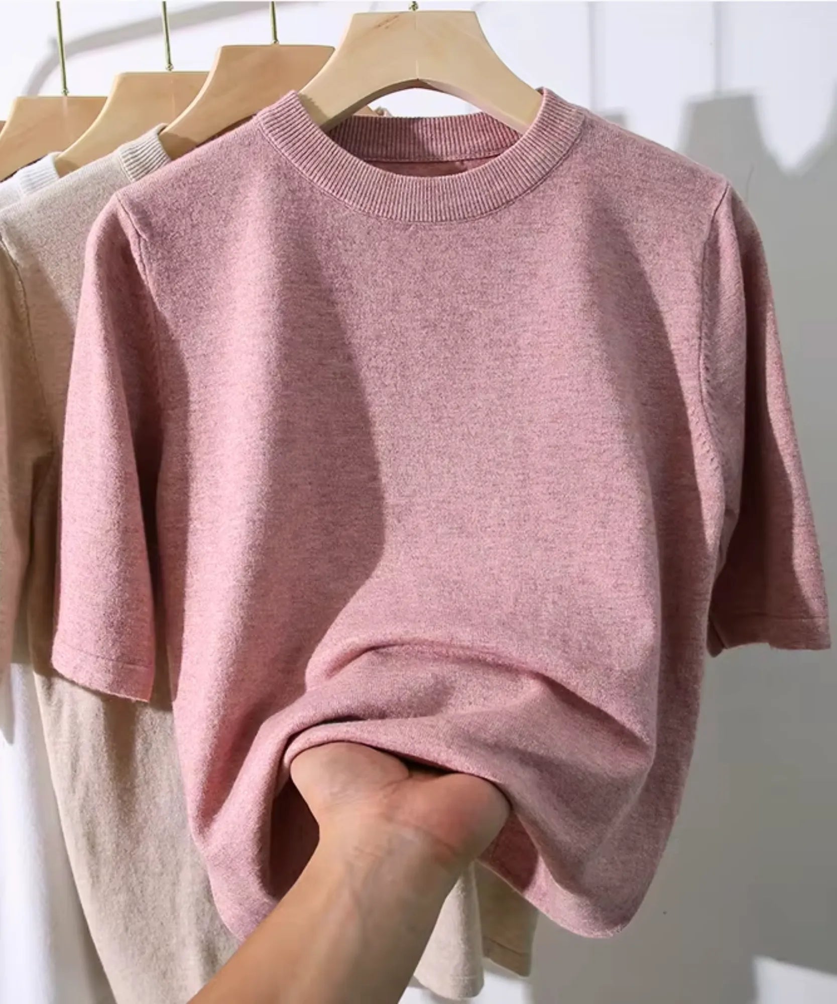Comprar blusa de malha feminina gola redonda canelada em promoção Anellimn
