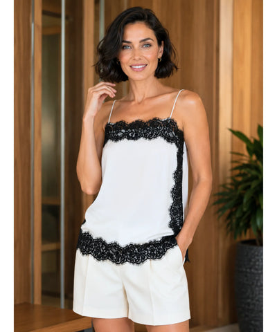 Comprar Blusa de Renda Cetim Alça Fina acabamento delicado barato em promoçao ANELLIMN
