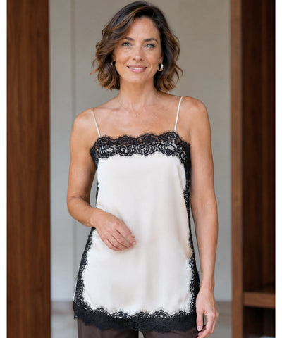 Comprar Blusa de Renda Cetim Alça Fina acabamento delicado barato em promoçao ANELLIMN