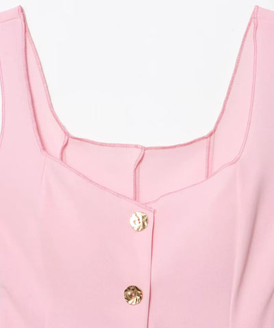 Comprar blusa decote quadrado feminina botões frontais rosa em promoção Anellimn