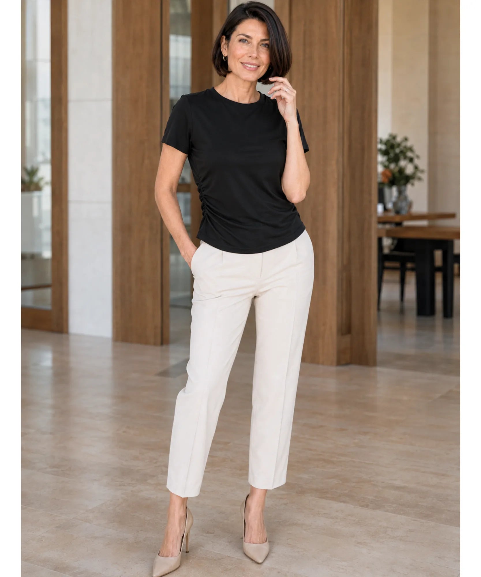 Comprar blusa feminina básica manga curta gola redonda confortável casual trabalho verão leve barato ANELLIMN