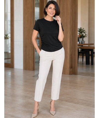 Comprar blusa feminina básica manga curta gola redonda confortável casual trabalho verão leve barato ANELLIMN