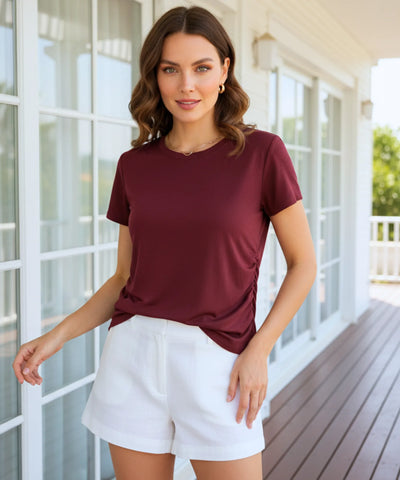 Blusa Feminina Básica Manga Curta Casual Drapeada | Petra