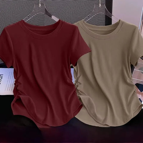 Blusa Feminina Básica Manga Curta Casual Drapeada | Petra