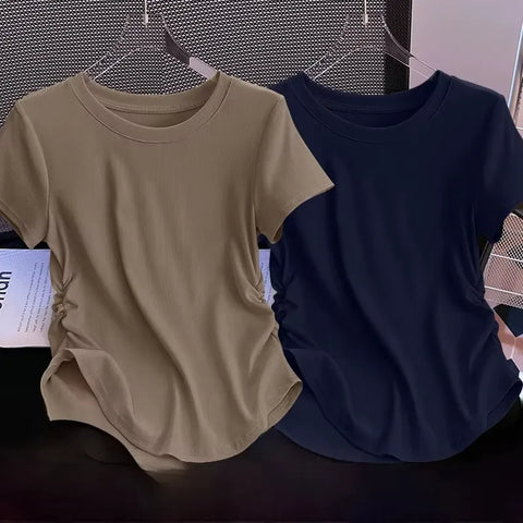 Blusa Feminina Básica Manga Curta Casual Drapeada | Petra