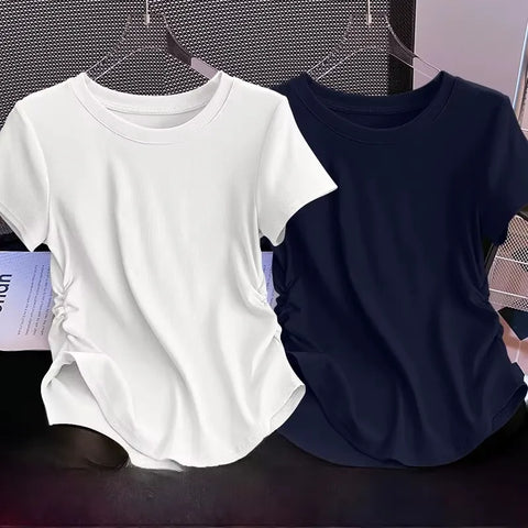 Blusa Feminina Básica Manga Curta Casual Drapeada | Petra