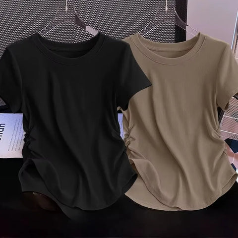 Blusa Feminina Básica Manga Curta Casual Drapeada | Petra