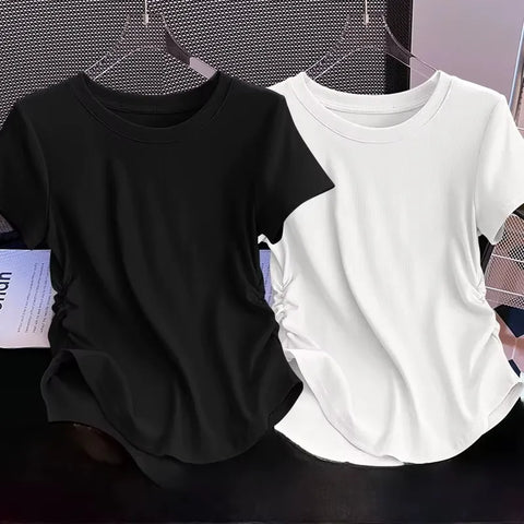 Blusa Feminina Básica Manga Curta Casual Drapeada | Petra