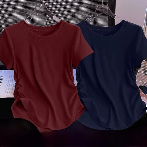 Blusa Feminina Básica Manga Curta Casual Drapeada | Petra