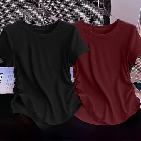 Blusa Feminina Básica Manga Curta Casual Drapeada | Petra