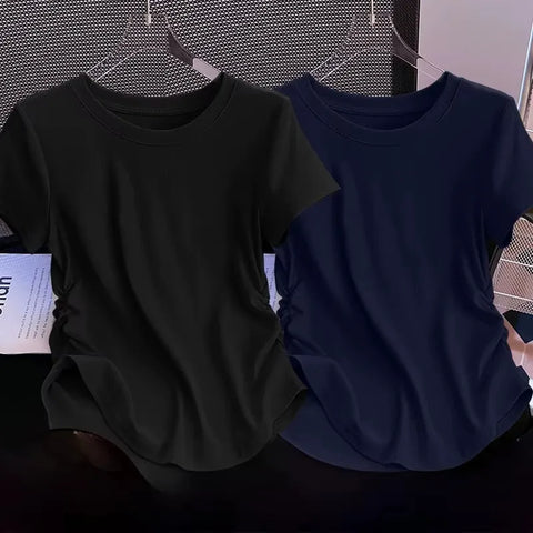 Blusa Feminina Básica Manga Curta Casual Drapeada | Petra