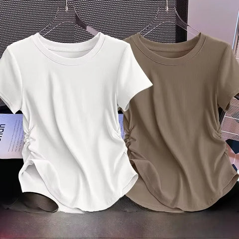 Blusa Feminina Básica Manga Curta Casual Drapeada | Petra