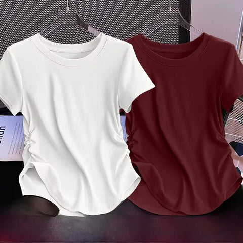 Blusa Feminina Básica Manga Curta Casual Drapeada | Petra