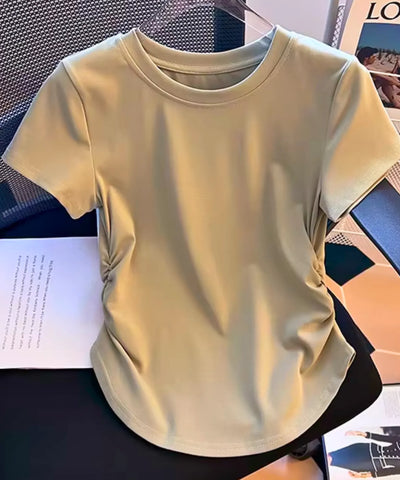 Comprar blusa feminina básica manga curta gola redonda confortável casual trabalho verão leve barato ANELLIMN