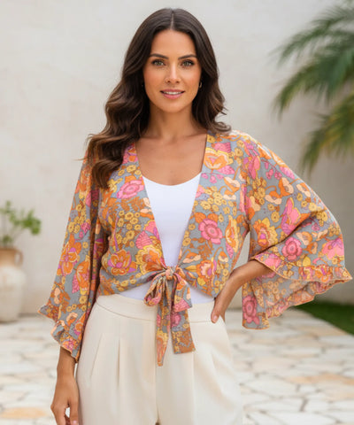 Blusa Feminina Elegante Manga Morcego Floral Verão | Bêa