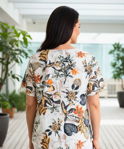 Blusa Feminina Estampada Floral Manga Curta Casual | Emi
