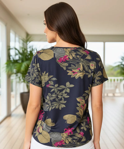 Blusa Feminina Estampada Floral Manga Curta Casual | Emi