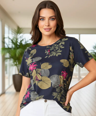 Blusa Feminina Estampada Floral Manga Curta Casual | Emi