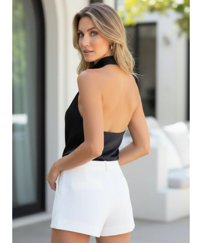 Comprar blusa feminina frente única de cetim preto, gola drapeada elegante e versátil para looks casuais ou sofisticados barato ZARA
